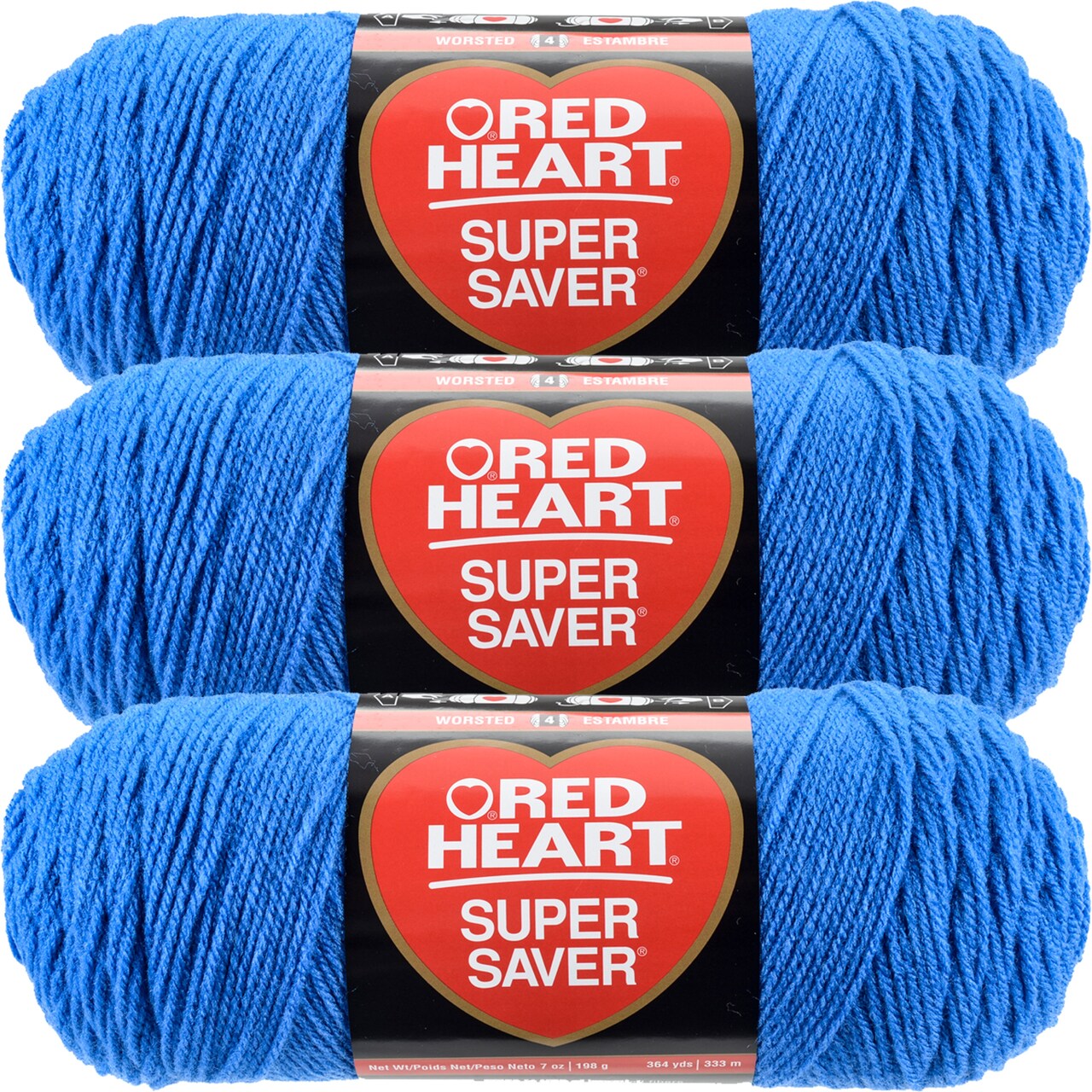 Red Heart Super Saver Blue Yarn - 3 Pack of 198g/7oz - Acrylic - 4 Medium (Worsted) - 364 Yards - Knitting/Crochet